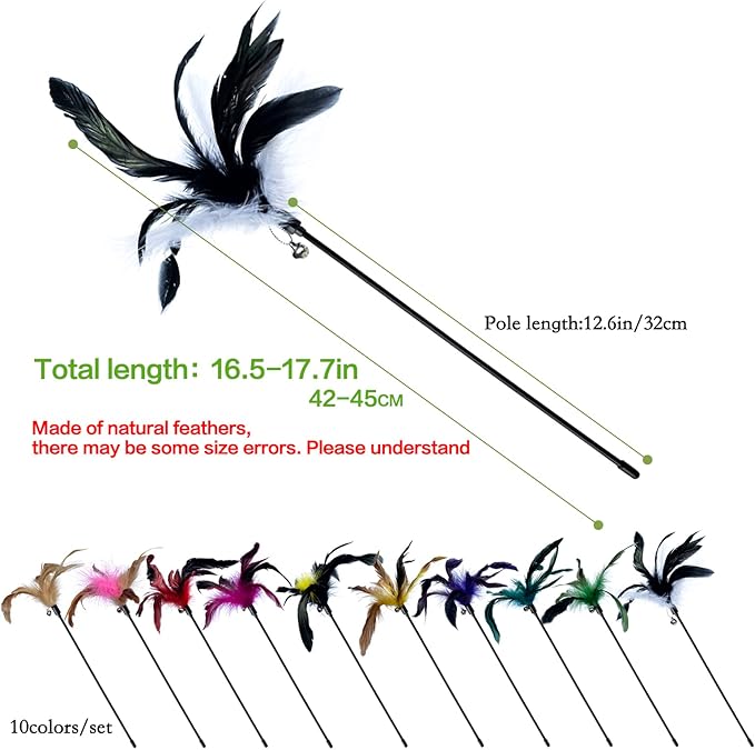 10-Pack Cat Feather Wand Toys - Image 2