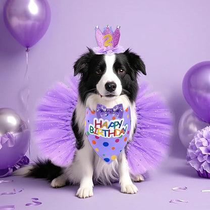 hoyuwak Dog Birthday Party Supplies Girl Dog Birthday Bandana Tutu Set Cute Hat - Image 6