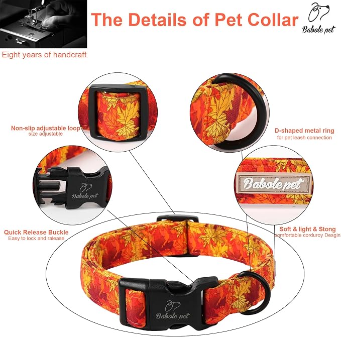 Fall Dog Collar, Soft Adjustable Cotton Holiday Dog Collars - Image 4