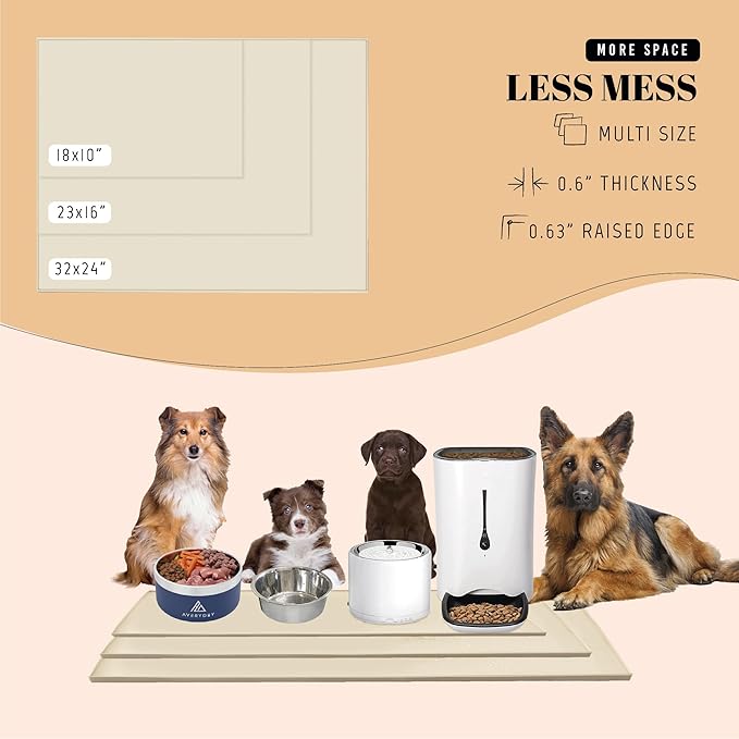 AVERYDAY 100% Waterproof Thicker Silicone Dog Food Mat, 0.63'' Raised Edge Bowl - Image 6
