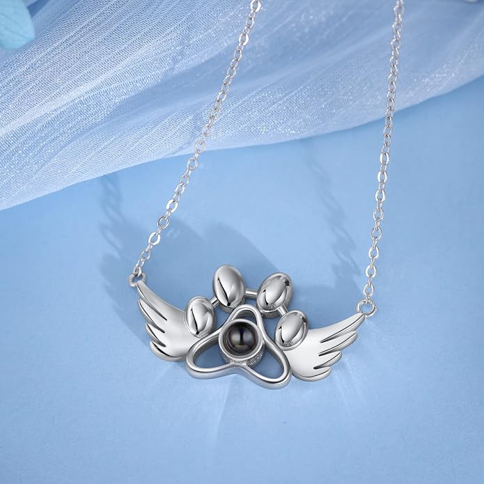 Personalized Cute Dog Cat Paw Name Necklace Forever Love Custom Heart Pendant - Image 3