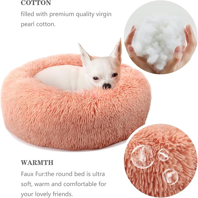 Calming Donut Dogs Beds for Small Dogs Washable, 19inch Fluffy Round Puppy Bed - Image 3