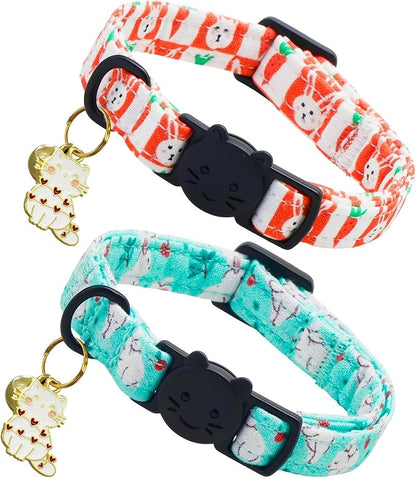Easter Cat Collar-2 Pack Collars White and Orange Rabbit Print Breakaway by BoboRainbow
