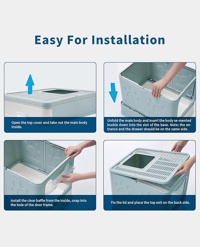 Cat Litter Box with Litter Mat and Scoop, Large Covered Litter Box with Lid - Image 6