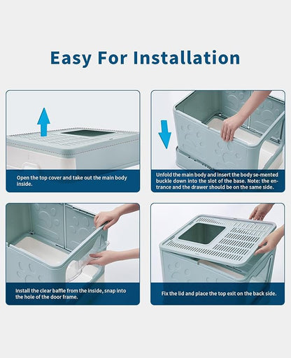 Cat Litter Box with Litter Mat and Scoop, Large Covered Litter Box with Lid - Image 6