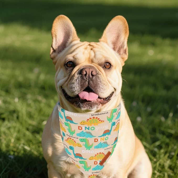 ADOGGYGO Dinosaur Dog Bandanas 2 Pack, Reversible Colorful Animal Pet Scarf - Image 3