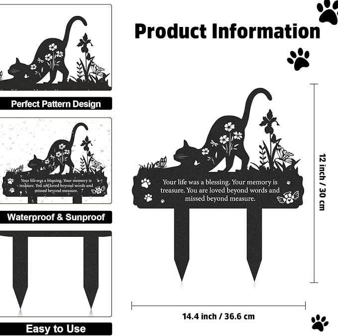 Grave Markers for Cemetery for Cat, Metal Grave Markers Yard Memorial Pet - Image 2