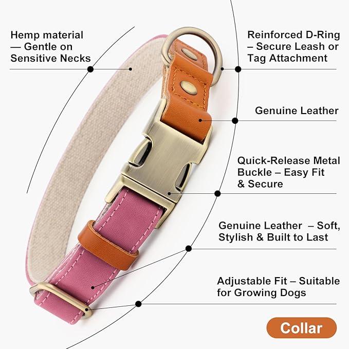 Plutus Pet Genuine Leather & Hemp Dog Collar – Adjustable Heavy Duty Pet Collar - Image 7