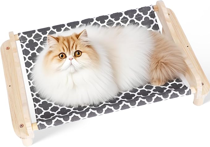 Elevated Wooden Cat Bed – 24"x15.7"x5.9" Breathable Hammock Pet Bed by MITREL