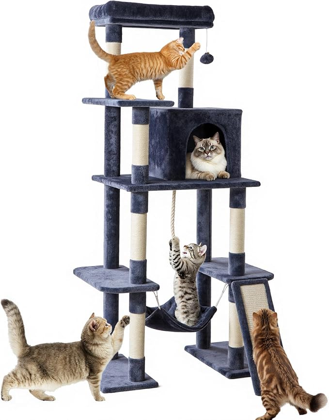 Large Cat Tree 63 Inch, Sisal Scratching Posts Board and Hammock, Pet Play House - Image 7