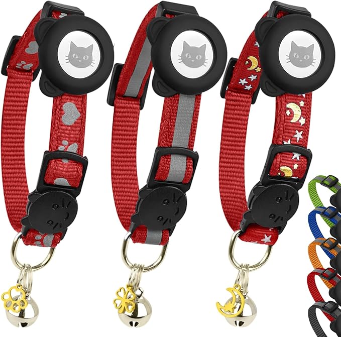 Cat Collar with AirTag Holders, Reflective Breakaway Safety Collars, Bells and by BemixPets