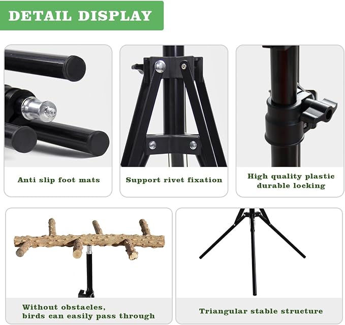 Wooden Bird Perch Stand with a Height Adjustable Tripod, Bird Training - Image 4
