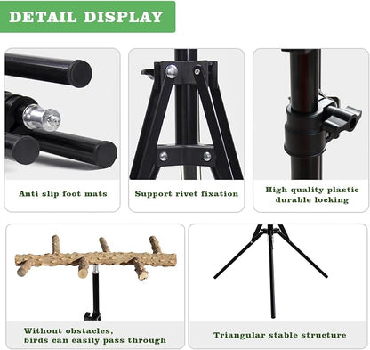 Wooden Bird Perch Stand with a Height Adjustable Tripod, Bird Training - Image 4
