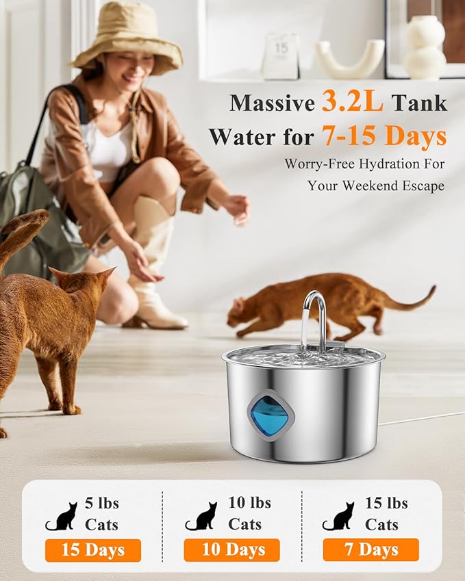 Cat Water Fountain Stainless Steel Large Capacity Automatic Water Dispenser - Image 2