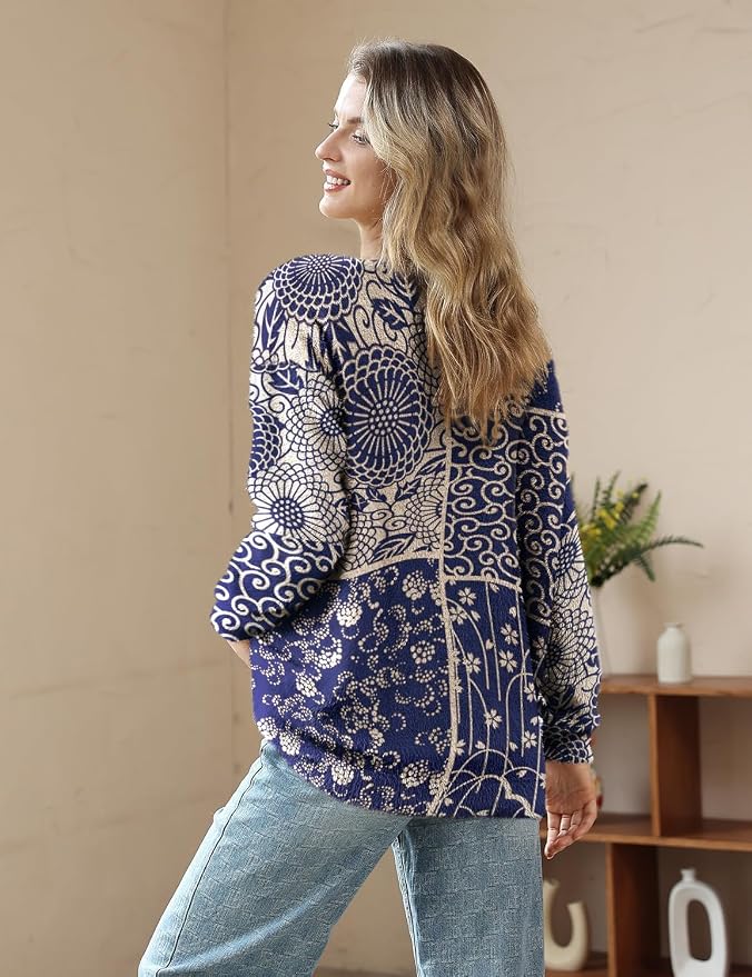 YESNO Women Christmas Sweater Graphic Printed Oversized Pullover Sweaters - Image 3