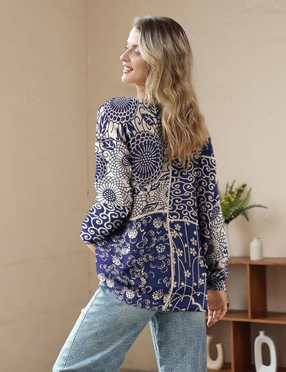 YESNO Women Christmas Sweater Graphic Printed Oversized Pullover Sweaters - Image 3