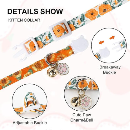 Unique Style Paws Fall Kitten Collar, 2 Pack Orange Cat Collar - Image 3