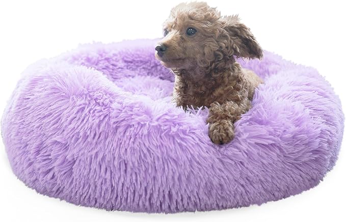 Calming Donut Dogs Beds for Small Dogs Washable, 19inch Fluffy Round Puppy Bed by nononfish