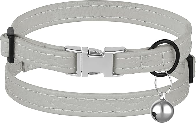 Leather Cat Collar with Buckle and Removable Bell - Image 2