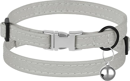 Leather Cat Collar with Buckle and Removable Bell - Image 2