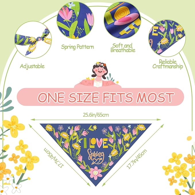 Chunful 50 Pcs Spring Dog Bandanas Bulk Flora Dog Bandanas Pet Triangle Scarf - Image 3