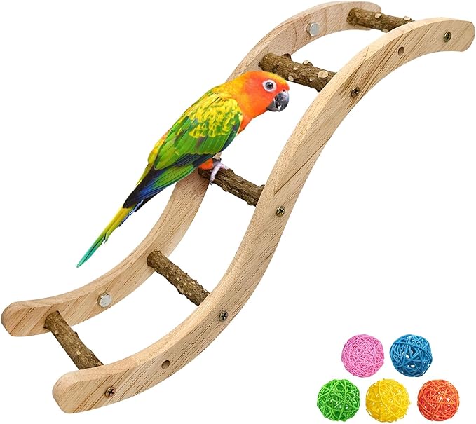 Hamiledyi Nature Wooden Bird Ladder Pet Parrots Climb Bridge Exercise Stands by Hamiledyi