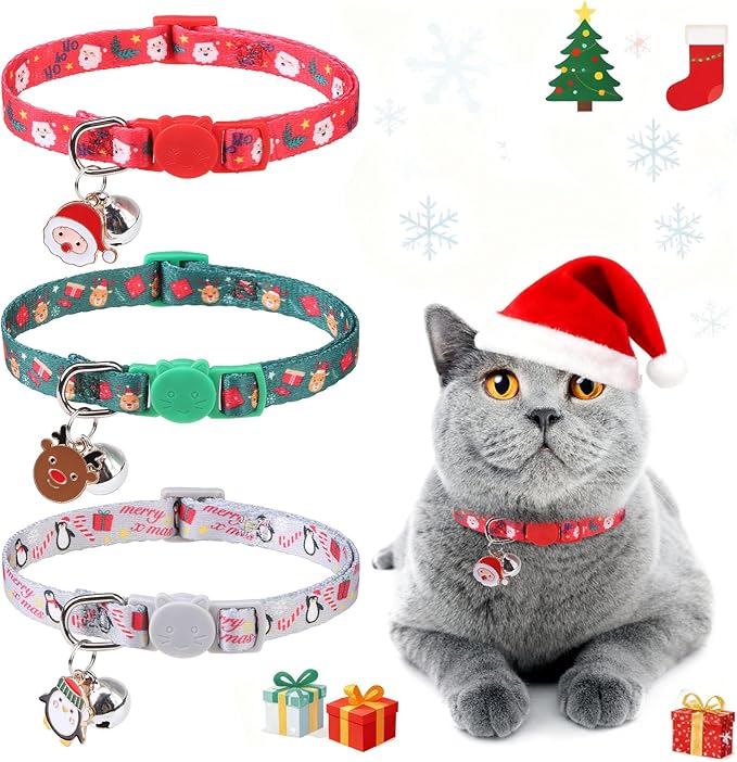 3 Pack Christmas Cat Collars Breakaway by DILLYBUD