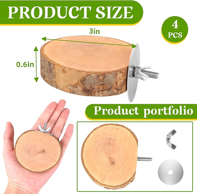 4PCS Natural Wood Round Bird Perch Platform - Image 2