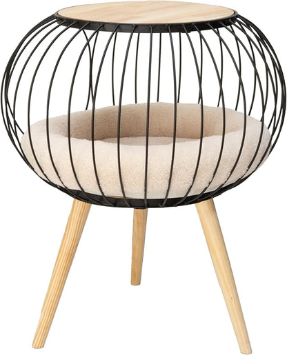 Kitty City Modern Cat Bed with Wooden Side Table, Elevated Indoor Cat Lounge - Image 7