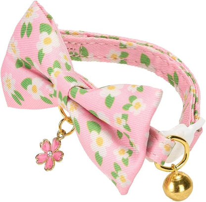 2 Pack Cat Collars, Removable Bowtie, Floral Pattern, Safety Breakaway Clasp - Image 5