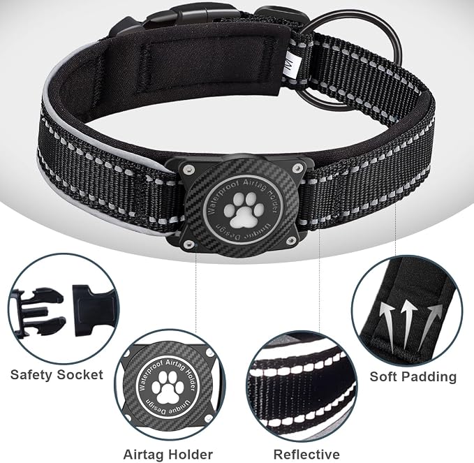 Airtag Dog Collar with Waterproof Air Tag Holder, Luminous Reflective, Soft - Image 4