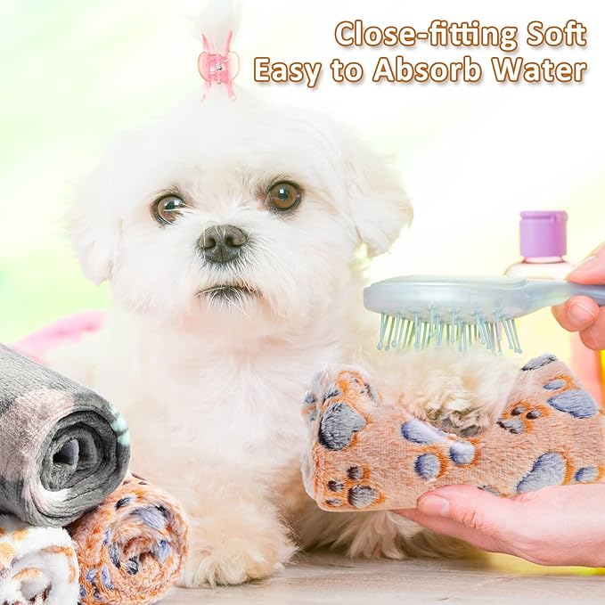 Tegeme 12 Pcs Pet Blankets Soft Fluffy Fleece Dog Cat Warm Paw Print Pattern - Image 6