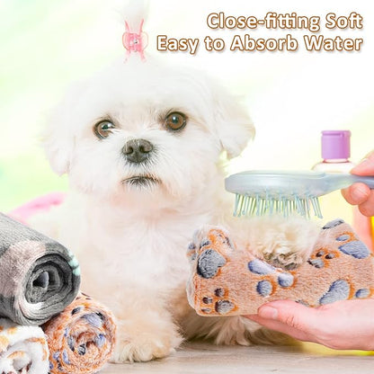 Tegeme 12 Pcs Pet Blankets Soft Fluffy Fleece Dog Cat Warm Paw Print Pattern - Image 6