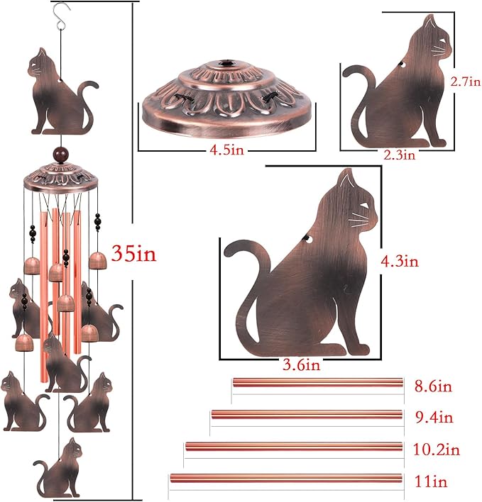 Outdoor Cat Wind Chimes, Gifts for Mom & Grandma & Family, Music Wind Catcher - Image 4