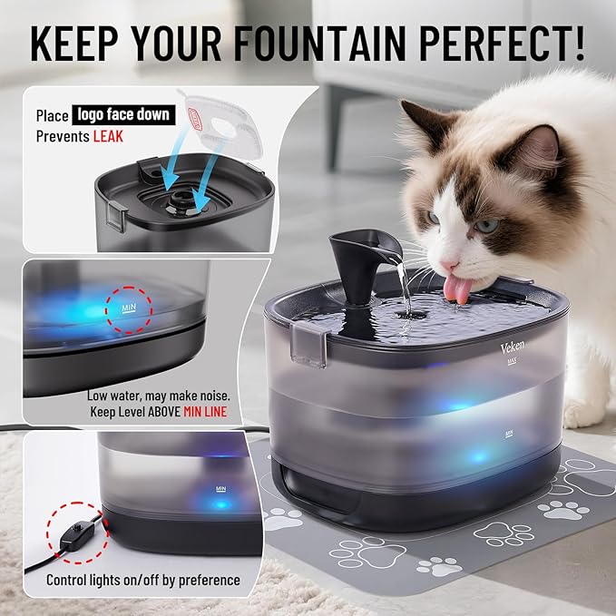 Veken Cat Water Fountain with Detachable Tank & Secure Clips, 6 Filters & - Image 5