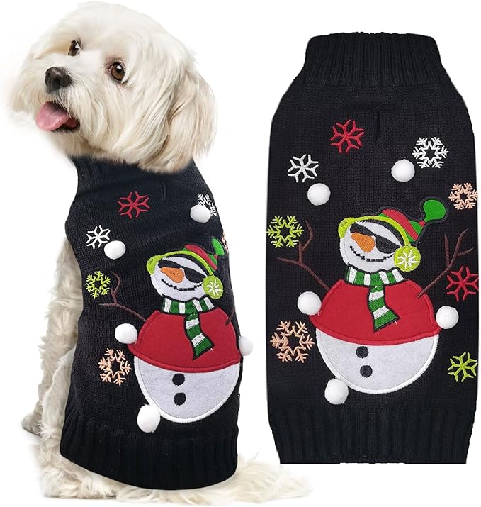 Christmas Dog Sweaters Xmas Pet Outfit Clothes Cute Black Snowman Costume Puppy by DOGGYZSTYLE
