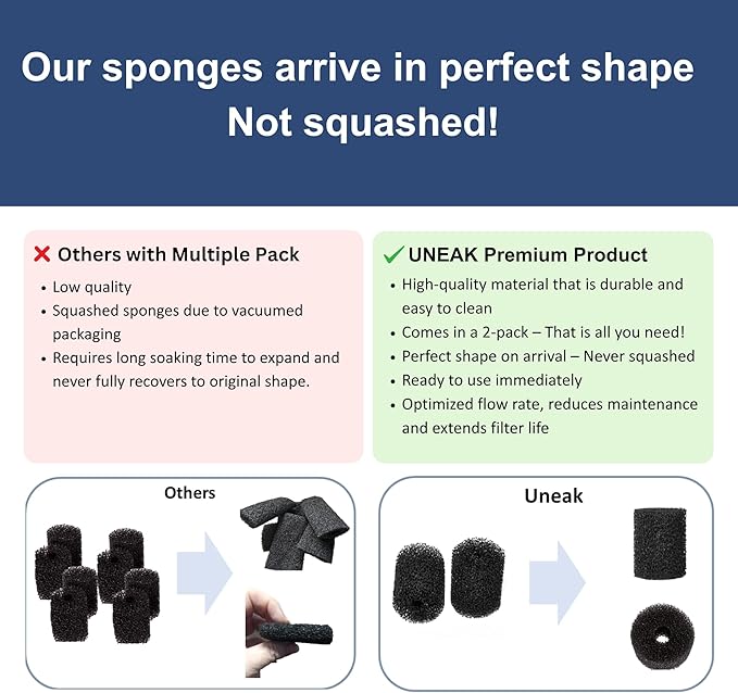 UNEAK 2-Pack Medium Premium Pre Filter Sponge Aquarium Intake High-Porosity - Image 4