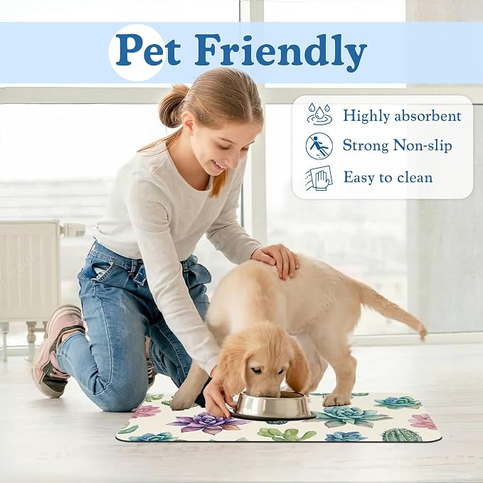 Cactus Flower Pet Feeding Mat for Floors–Christmas Stocking Absorbent Quick Dry - Image 6