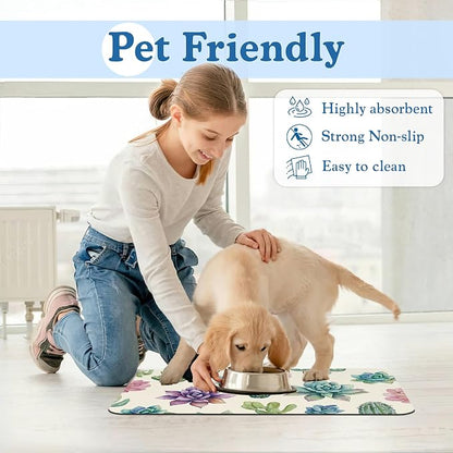 Cactus Flower Pet Feeding Mat for Floors–Christmas Stocking Absorbent Quick Dry - Image 6