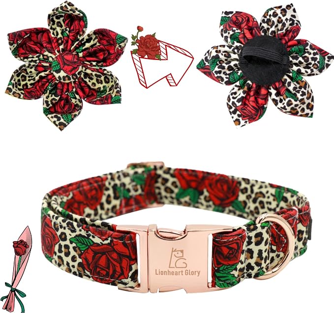 Lionheart Glory Dog Collar, Cute Floral Pattern Pet Collar Adjustable Dog Collar - Image 2