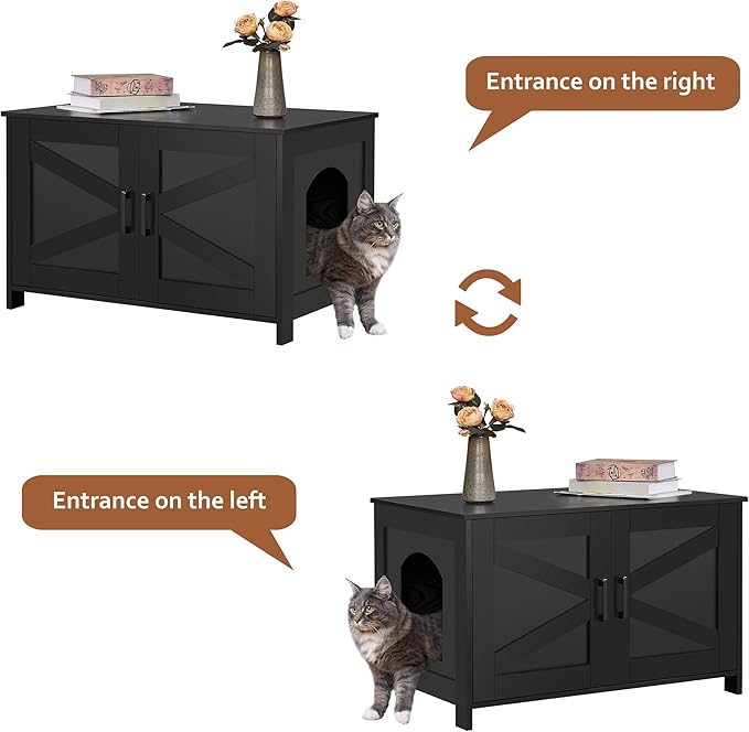 Homhedy Cat Litter Box Enclosure, Wooden Cat Washroom Furniture - Image 7