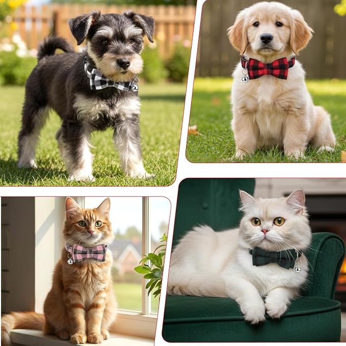 6Pcs Cats Bowtie Collar with Bell, Breakaway Cats Collars, Classic Plaid Kitten - Image 6