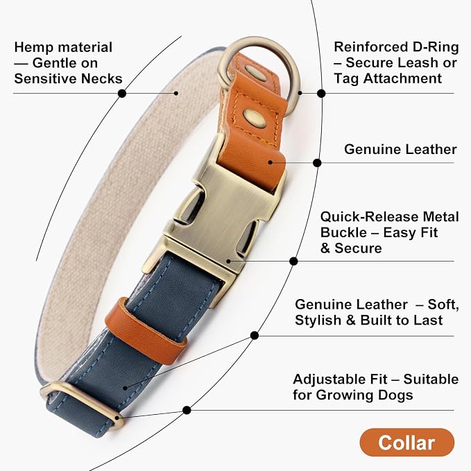 Plutus Pet Genuine Leather & Hemp Dog Collar – Adjustable Heavy Duty Pet Collar - Image 7