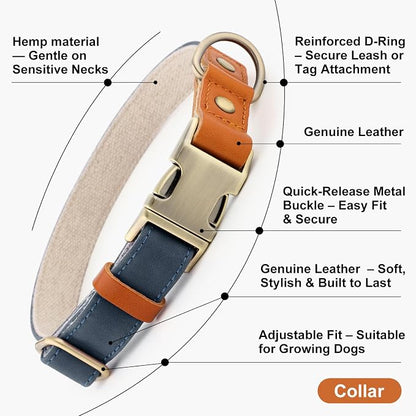Plutus Pet Genuine Leather & Hemp Dog Collar – Adjustable Heavy Duty Pet Collar - Image 7