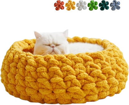 Cat Nest Bed - Premium Self Warming Handwoven Washable Extra Soft Round Cave by Urnat