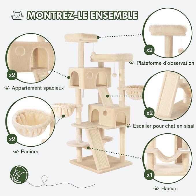 MUTICOR 66 Inches Multi-Level Large Cat Tree Tower - Image 5