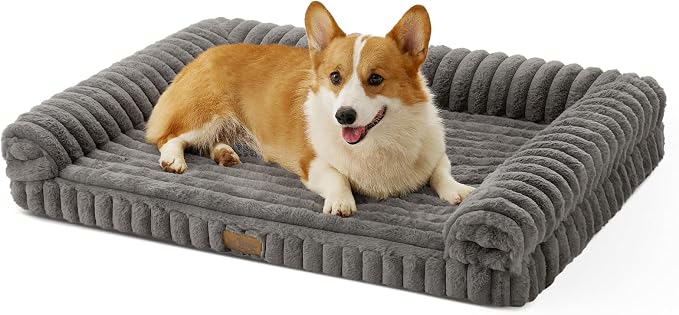 Cute Dog Bed for Medium Dogs, Faux Rabbit Fur Orthopedic Foam Dog Bed by COZYKISS