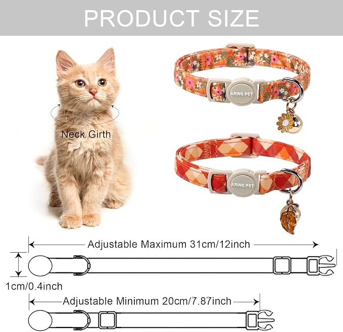 ARING PET 2 Pack Cat Collars, Breakaway Cotton Fall Halloween Kitten Collar - Image 2