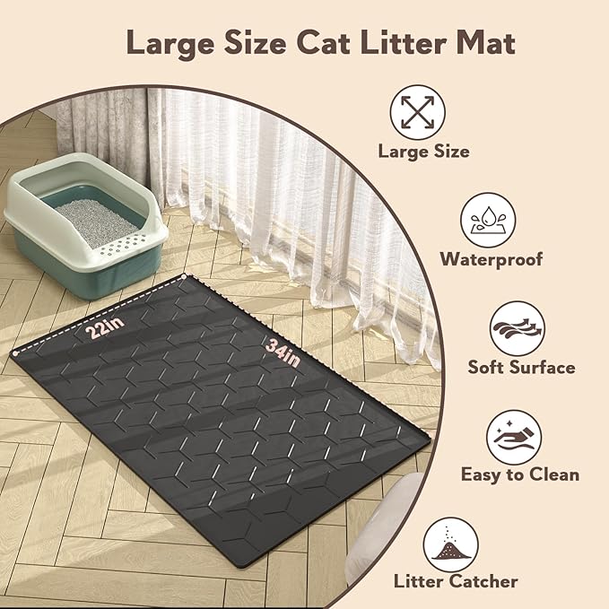 Silicone Cat Litter Trapping Mat, Large Waterproof 34" X 22" Cat Litter Box Mat - Image 5