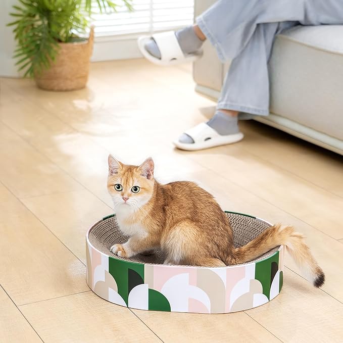 Cat Scratcher Cardboard, 2 in 1 Oval Cat Scratch Pad Bowl - Image 8